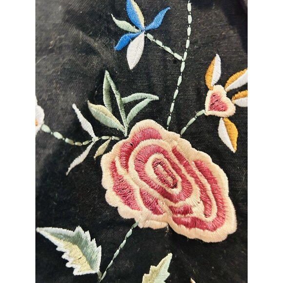 Soft Surroundings Tie Front Blazer Jacket Size Med Floral Black Pink Embroidered - Picture 4 of 14